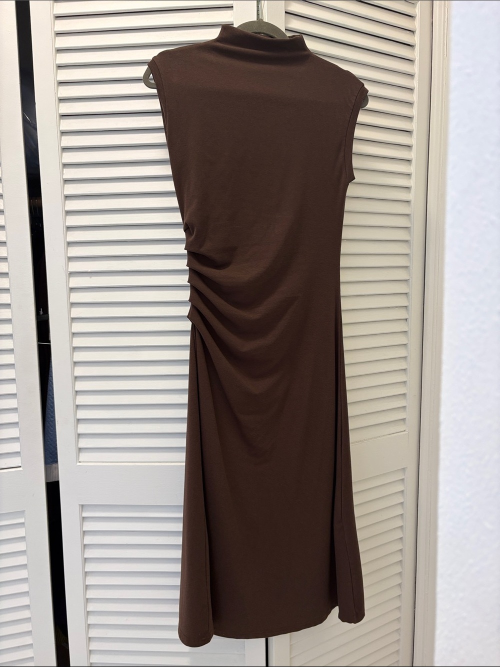 OGL Sleeveless Brown Ruched Midi Dress